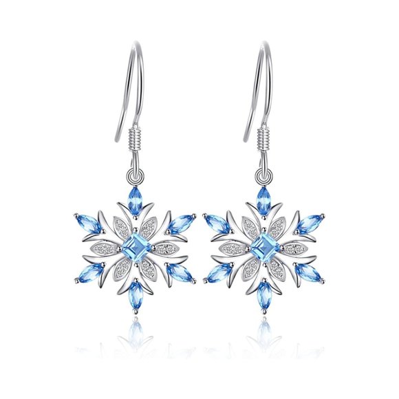 ❄️ 0.92ctw Swiss Blue Topaz Snowflake Earrings - Picture 5 of 7